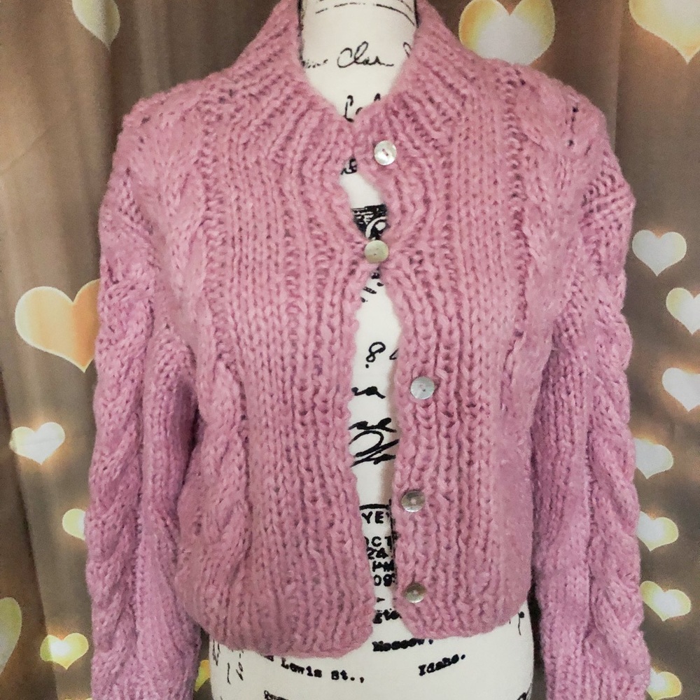 Cable knit sweater cardigan white cream womens twist button purple lilac - Picture 11 of 16